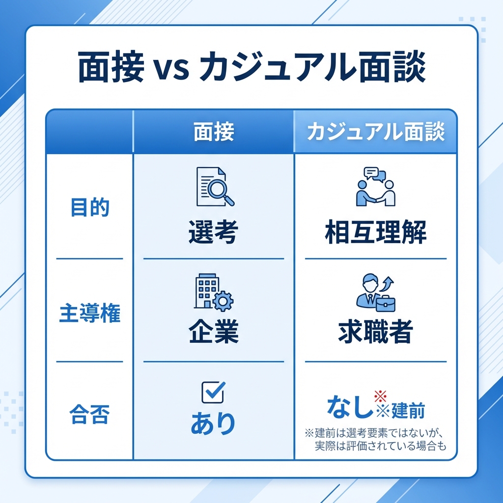 面接とカジュアル面談の比較表