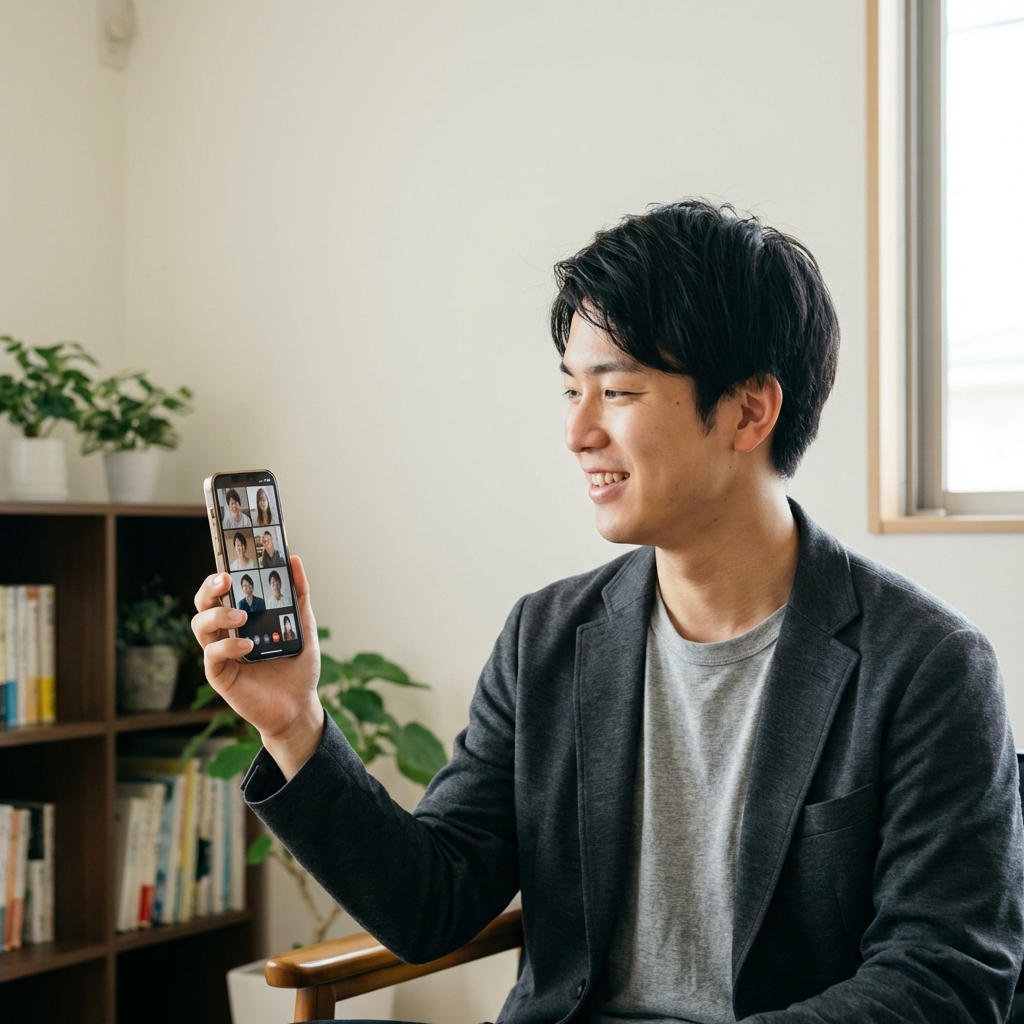 オンライン面談に臨む男性