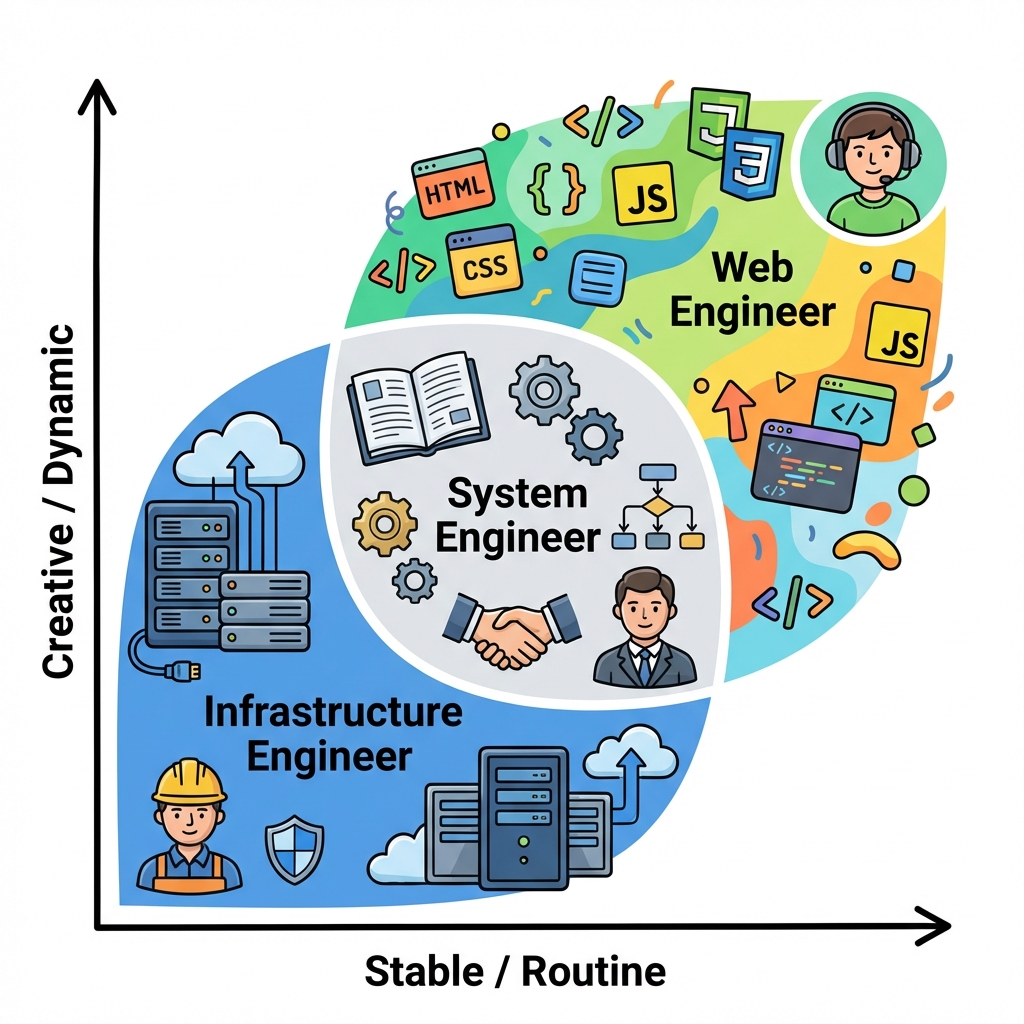 Webエンジニア インフラエンジニア SE 比較 図解