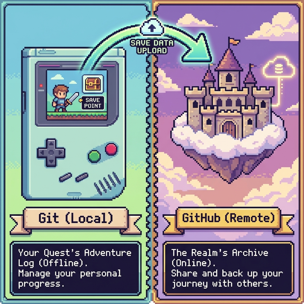 GitとGitHubの違いを表すRPGのイメージ