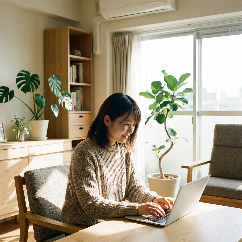 ノートPCで作業する女性