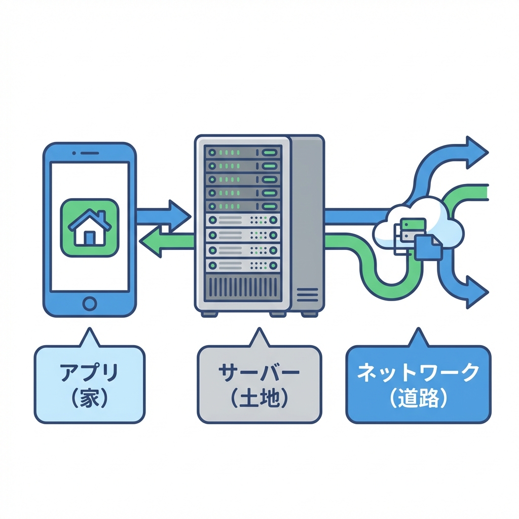 インフラエンジニア 役割 図解 スマホ アプリ サーバー