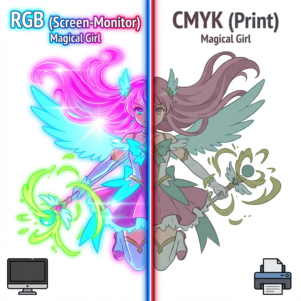 RGBとCMYKの色域（色の範囲）の比較図