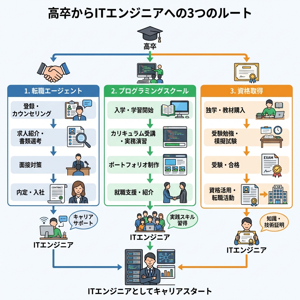 高卒からITエンジニアへの3つのルート